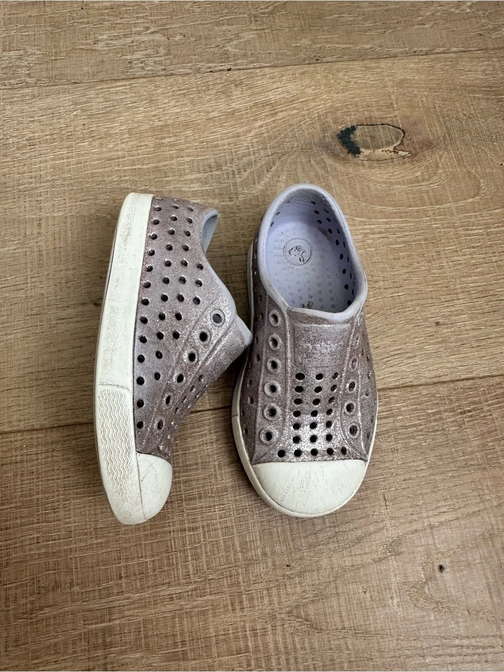 Native Kids Slip-On Sneakers in Metallic Taupe and White